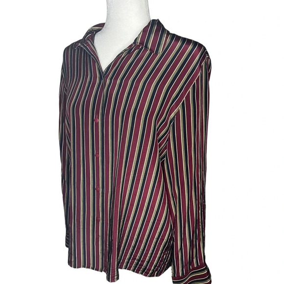 Y2K Talbots 100% Silk Striped Button-Down Blouse - Picture 2 of 5